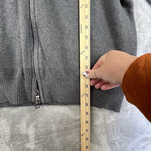 Nautica Mens L Full Zip Mock Neck Cardigan Sweater Gray Horizontal Rib Pockets - Picture 7 of 12